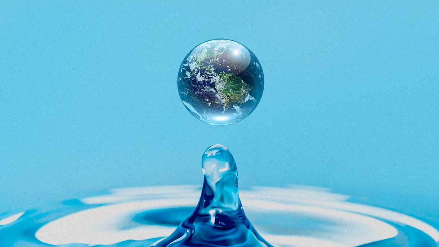 Illustration of a the earth as a droplet of water creating a ripple
