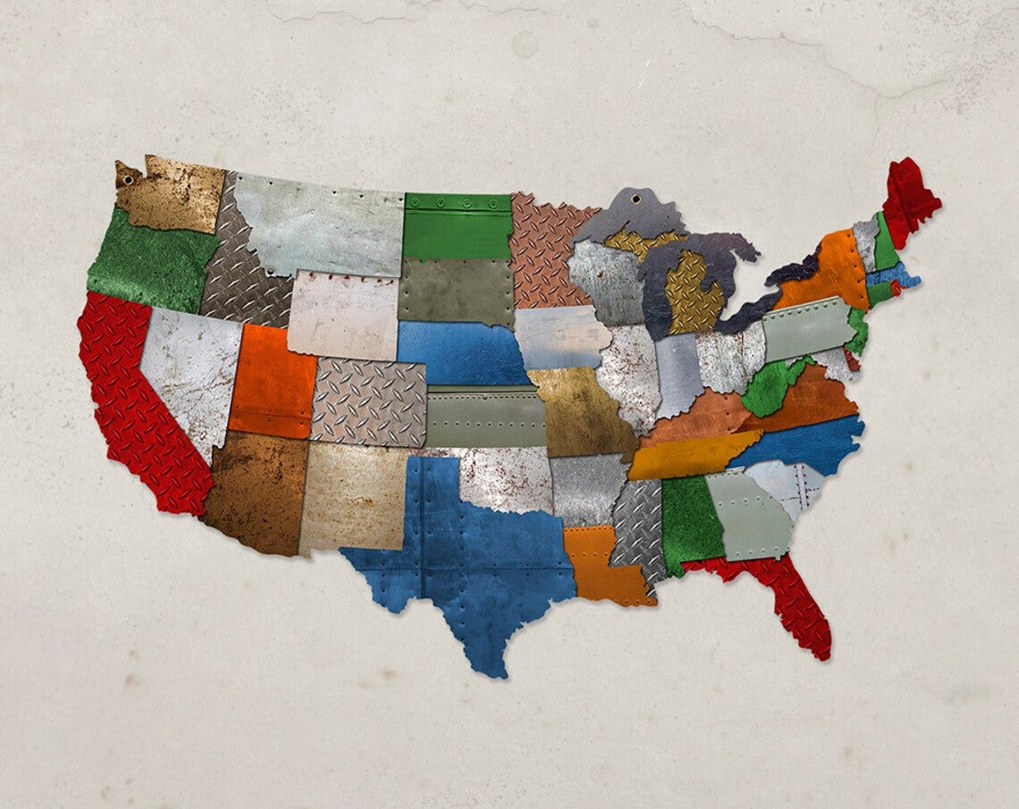 United States METAL Patchwork Map 25x16 FREE SHIPPING image 1