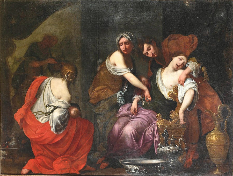 Rachel giving birth to Joseph Painting by Francesco Furini