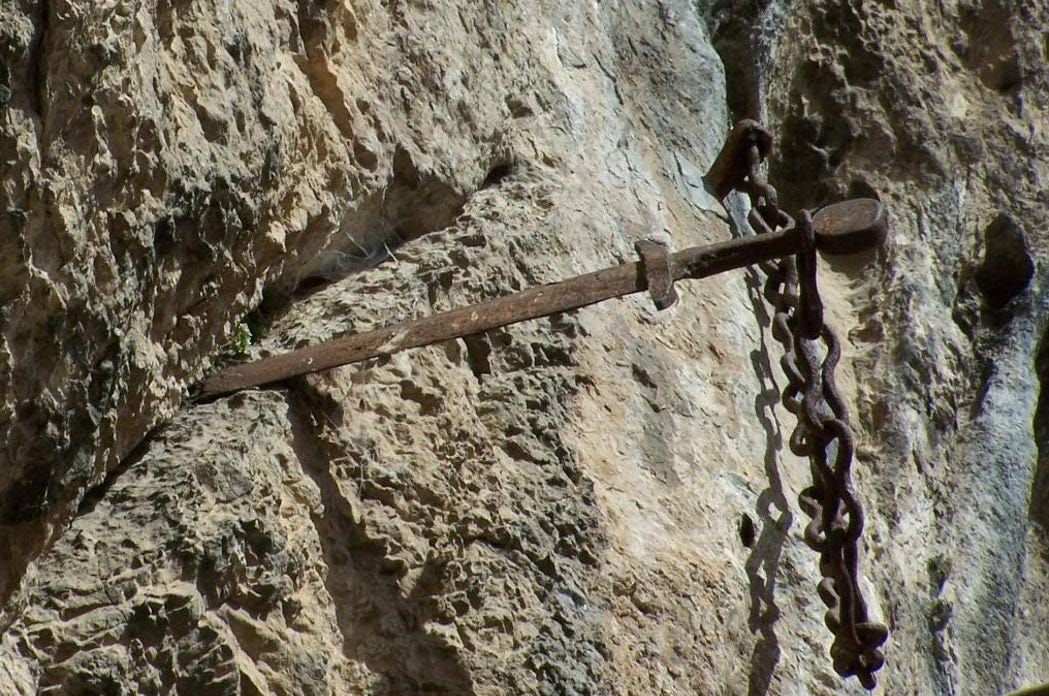 The French History Podcast on Twitter: "A sword embedded into the  cliff-face of Rocamadour, France. Locals claim it is Durendal, the  legendary sword owned by the paladin Roland from the epic poem,