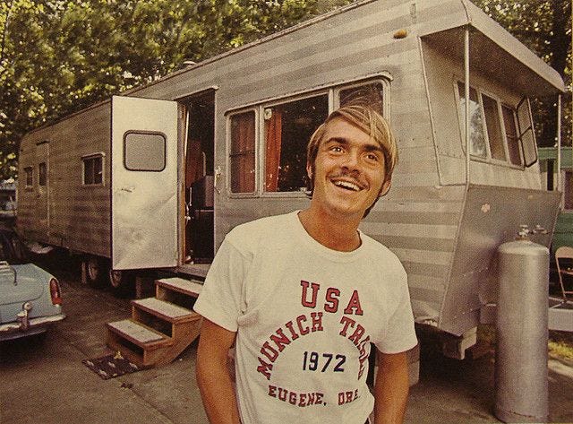 Awesome. Steve Prefontaine in front of his trailer in 1972. | Steve  prefontaine, Running inspiration, Running motivation