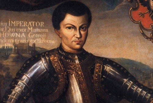 a painting of False Dmitri I looking grumpy