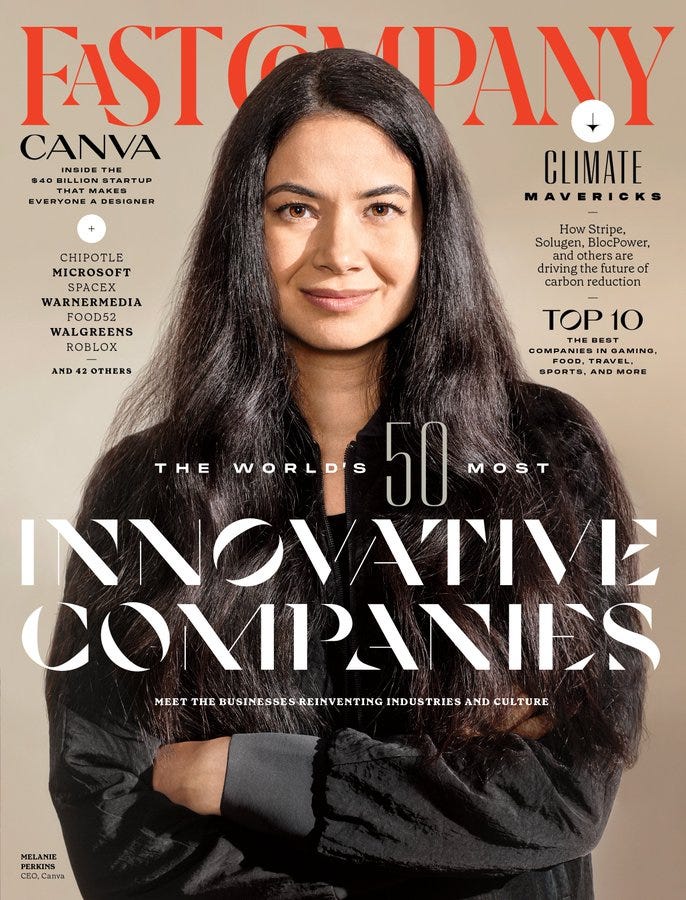 Canva CEO Melanie Perkins on the cover of Fast Company