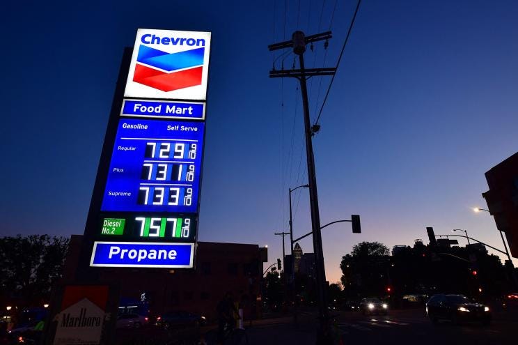 Some gas stations in Los Angeles are charging higher than the federal minimum wage for a gallon of fuel.