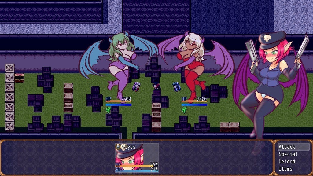 Battle between Alyss, the protagonist, and two succubus