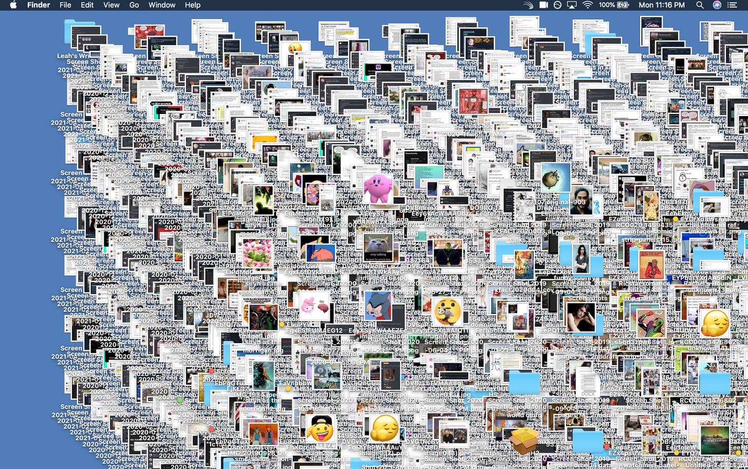 a ludicrously cluttered desktop