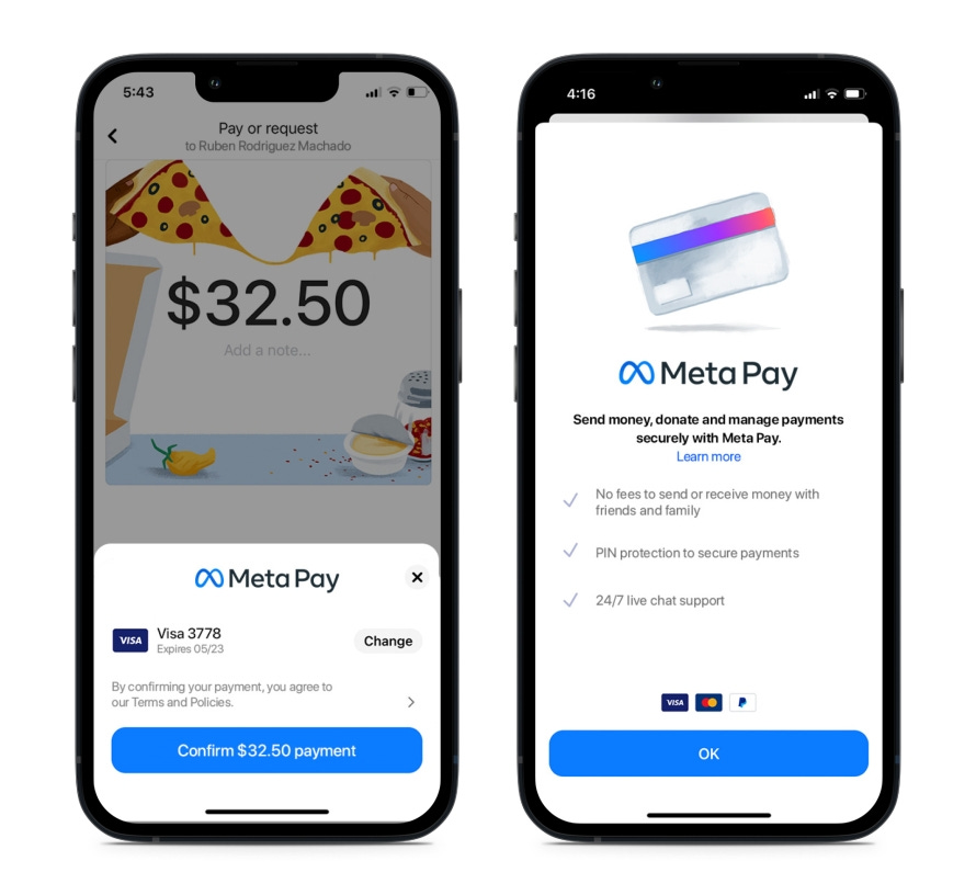Product mock of Meta Pay on Messenger