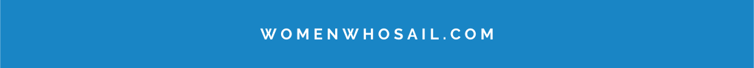 Image of blue box with white text that reads "WomenWhoSail.com."