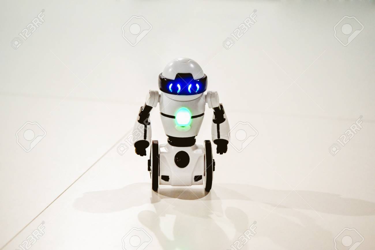 Small Robots, Humanoid With Small Wheels Instead Of Legs And Luminous Eyes  Close-up. Artificial Intelligence. AI. Smart Robot. Concept Of 4.0  Industrial Revolution Stock Photo, Picture And Royalty Free Image. Image  84211644.