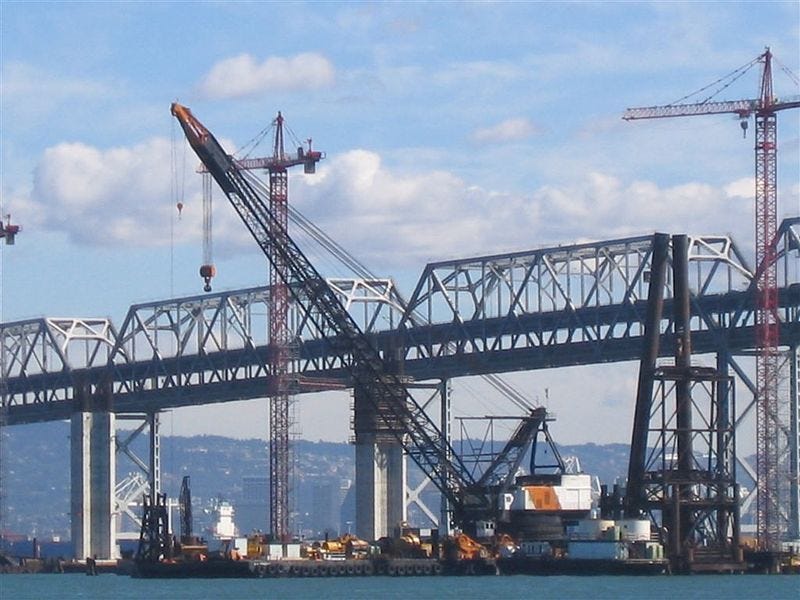 Bridge building picture with cranes