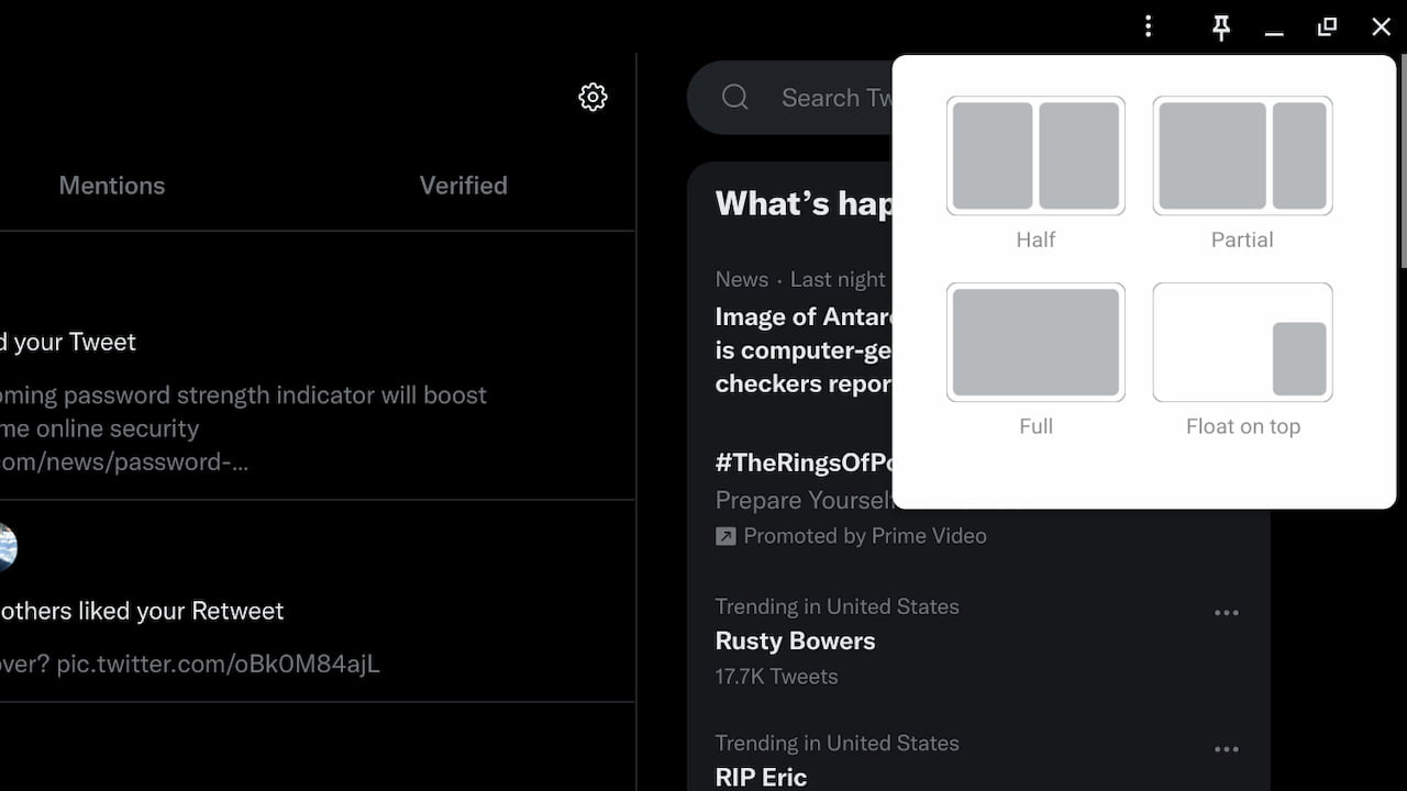 partial split windows ChromeOS 105