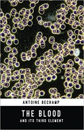 Front cover of book named The Blood and its third Element - picture of dark field microscopy red blood cells