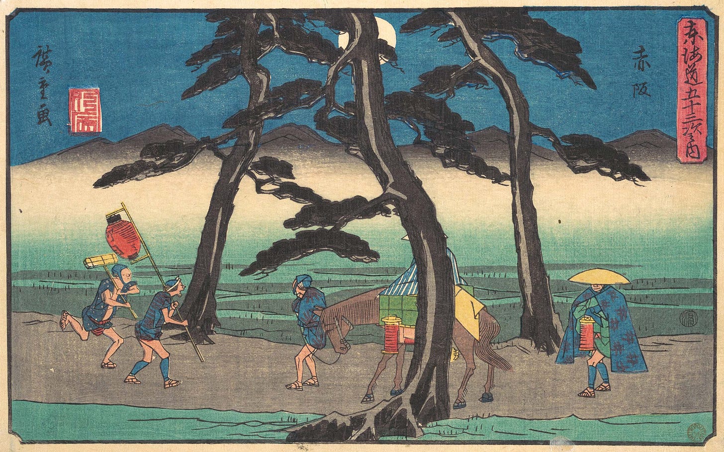 Woodblock Print: Hikyaku Running in the Moonlight