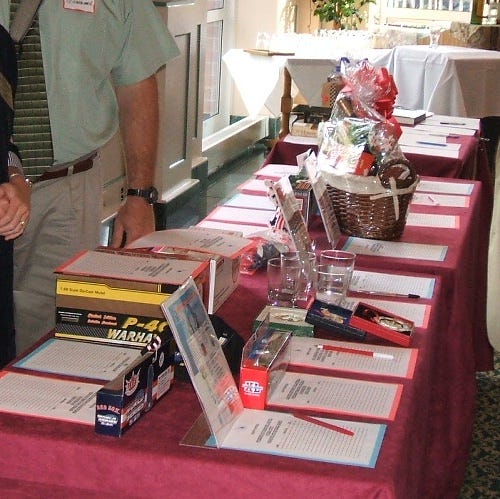 Items on the silent auction table.