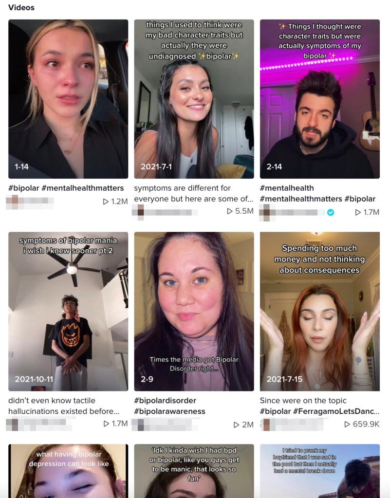 The hashtag #bipolar has 2 billion views on TikTok — and many mental health influencers post videos that help viewers “self-diagnose” their own mental conditions.