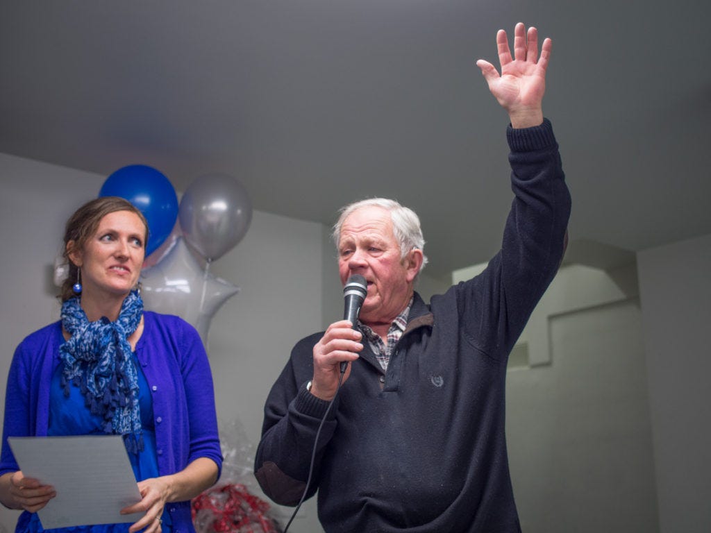 Bill acts as auctioneer at a fund raiiser for his sister-in-law