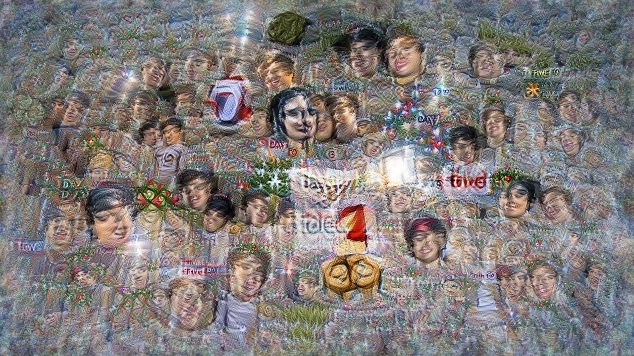 Many blissed-out faces smeared across a vague background with occasional christmas tree patches