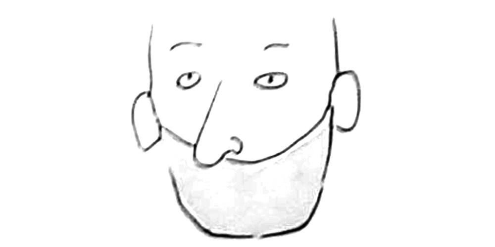 Sketches of man with nose sticking out over face mask