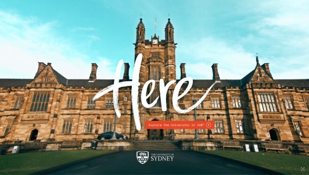 Captura de pantalla del recorrido virtual de 360 ​​grados de la Universidad de Sydney