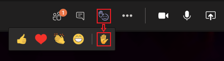 Raise hand with flyout menuSelect Show reactions in the meeting controls, and then choose Raise your hand icon. Everyone in the meeting will see that you've got your hand up.