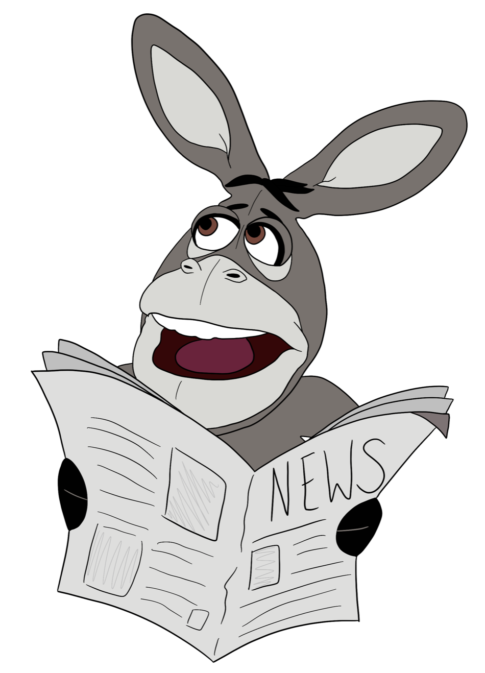 Image of Hoté the Jackass Letters mascot reading a newspaper.
