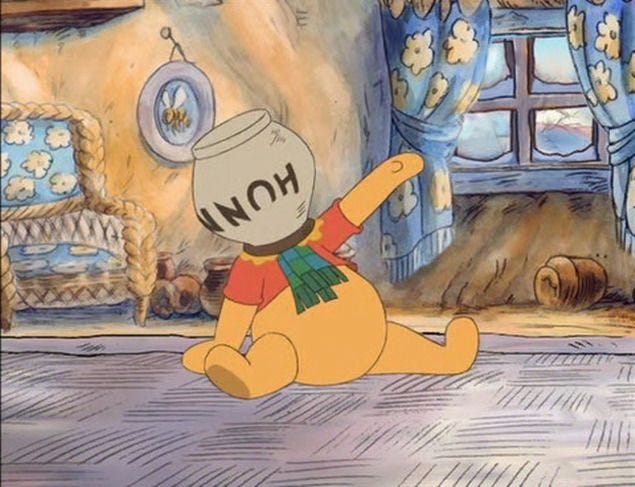 Winnie the Pooh still has his head stuck in the honeypot. | Winnie the pooh  pictures, Winnie the pooh friends, Tigger and pooh