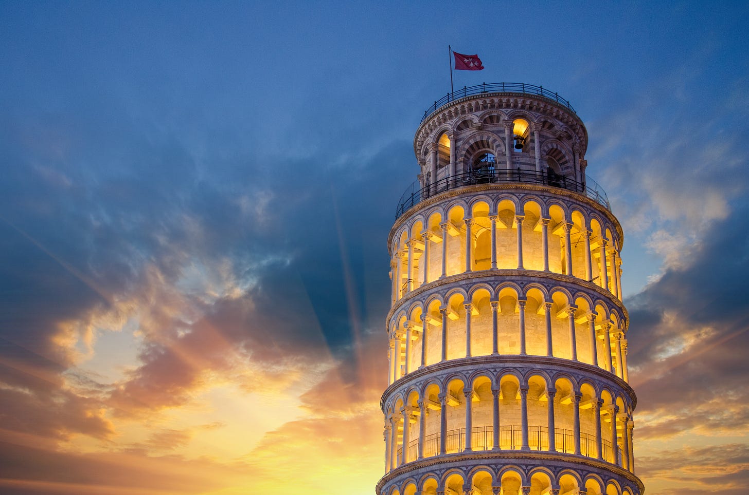 Leaning Tower of Pisa at dawn.