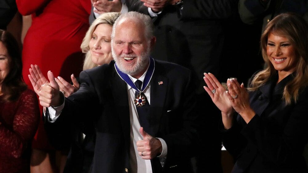 Rush Limbaugh at the State of Union Address in February (Mark Wilson/AFP/Getty Images Rush Limbaugh at the State of Union Address in February (Mark Wilson/AFP/Getty Images