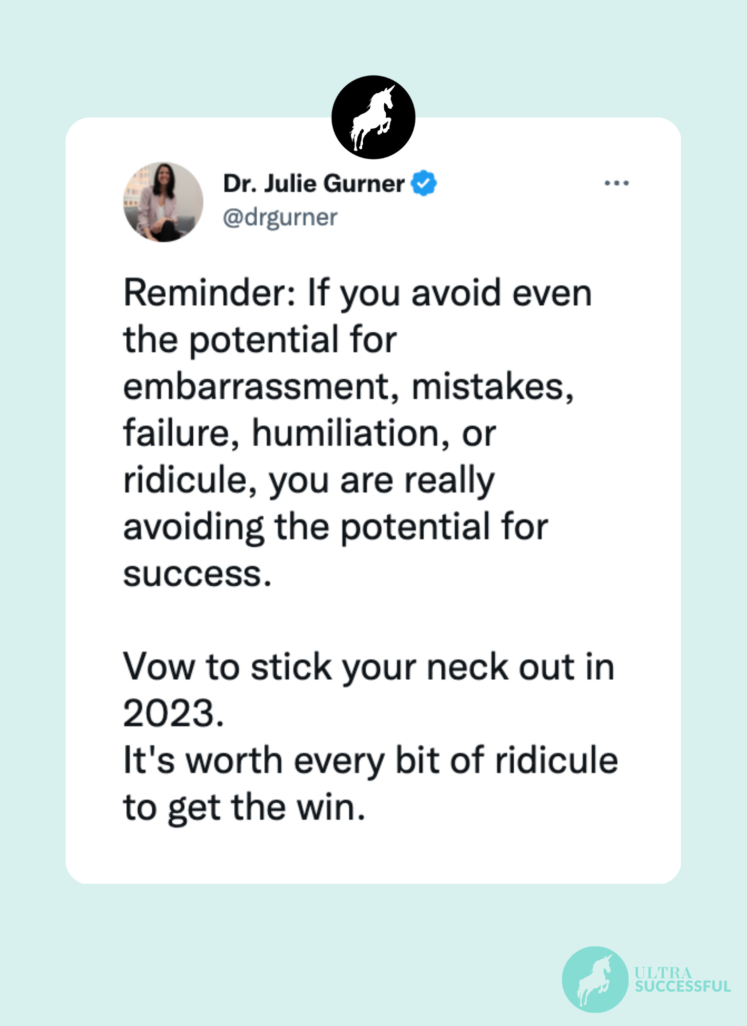 @drgurner: Reminder: If you avoid even the potential for embarrassment, mistakes, failure, humiliation, or ridicule, you are really avoiding the potential for success. Vow to stick your neck out in 2023. It's worth every bit of ridicule to get the win.
