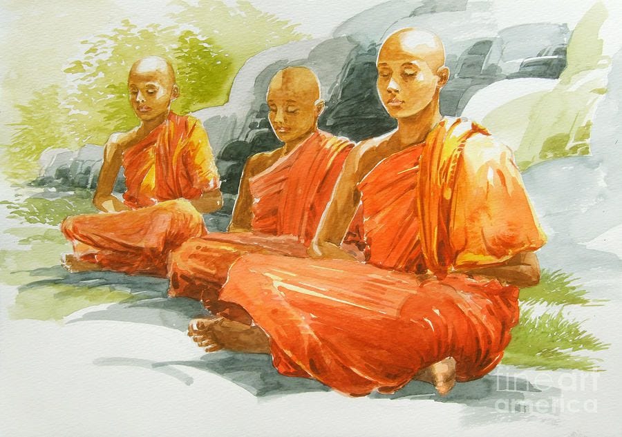 Meditating Monks by Sarath Dissanayake | Monk meditation, Painting, Monk  meditation art