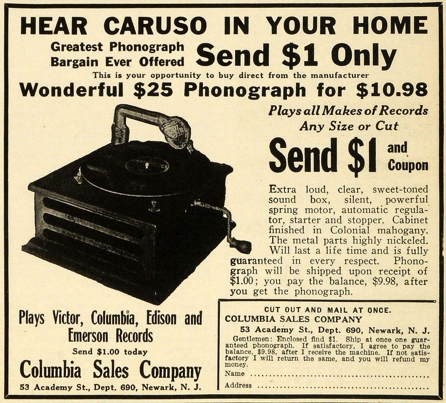 1920s phonograph ad