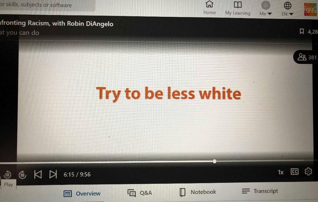 'Try to be less white' read one slide