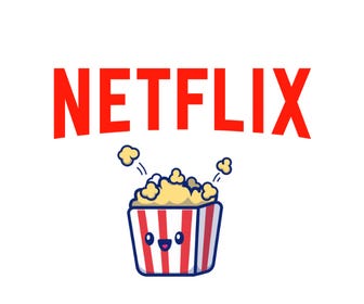 immagine bianca con dei pop corn fatti a cartoon e la scritta Netflix in rosso