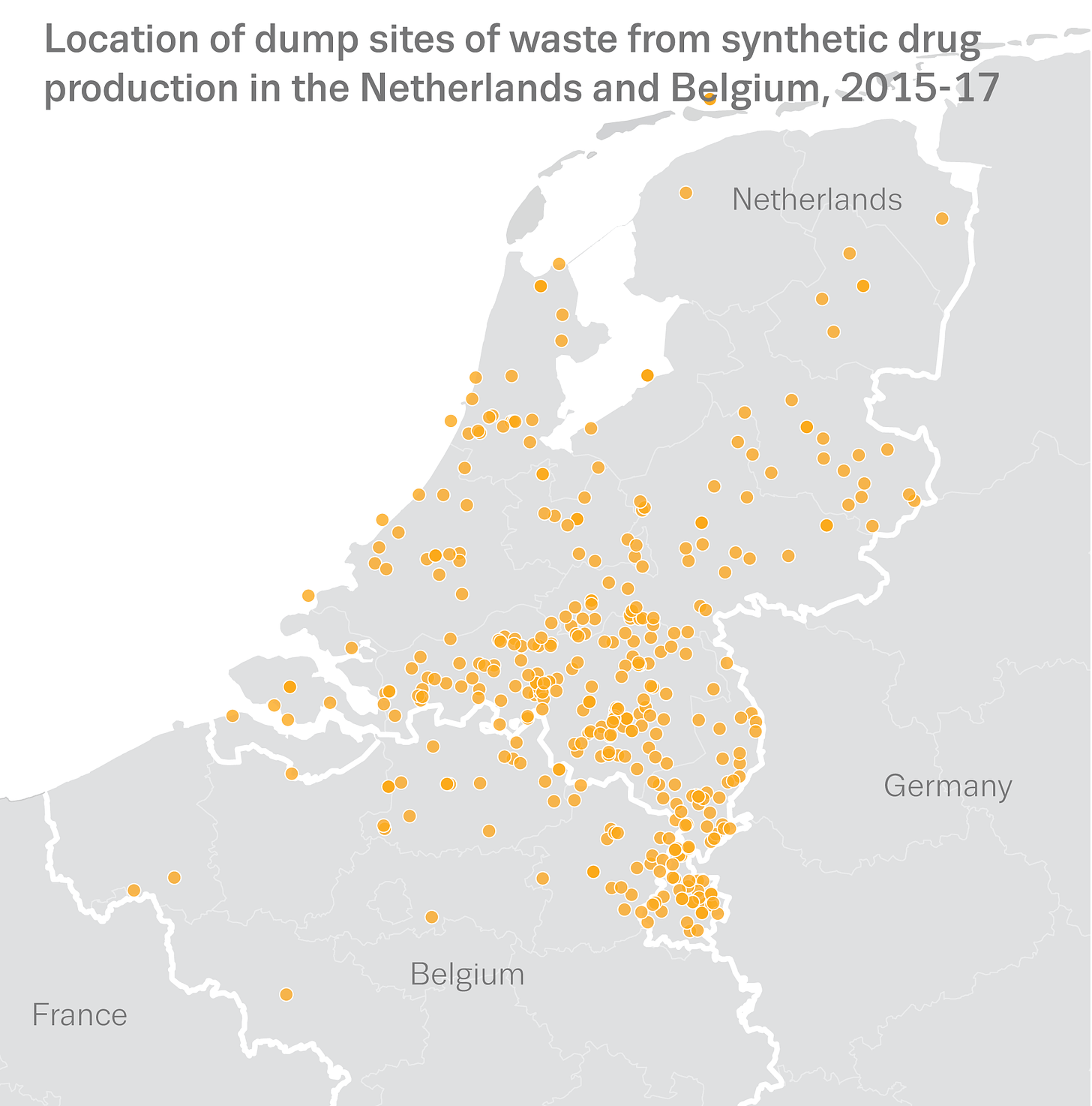 Map: location of dump sites of waste from synthetic drug production in the  Netherlands and Belgium, 2015-17 | www.emcdda.europa.eu
