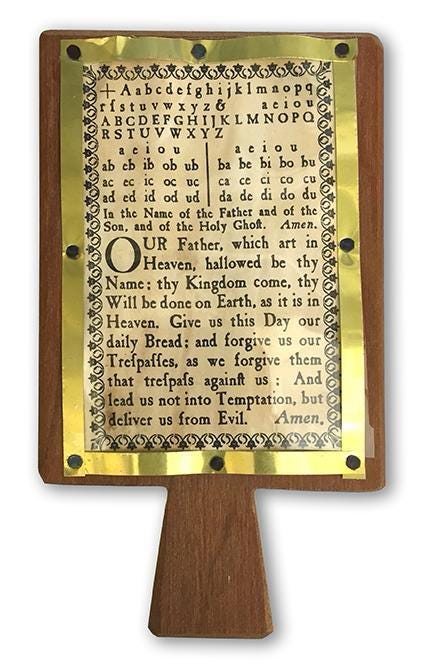 A hornbook, used for instruction.