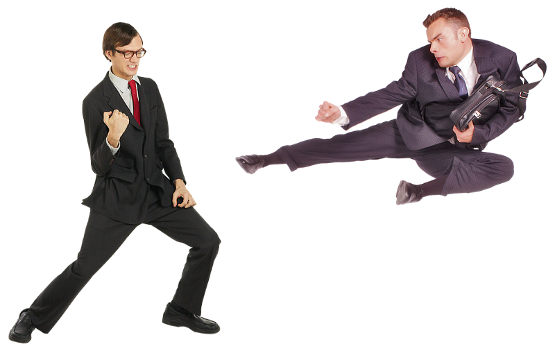 Two business men in suites fighting with each other