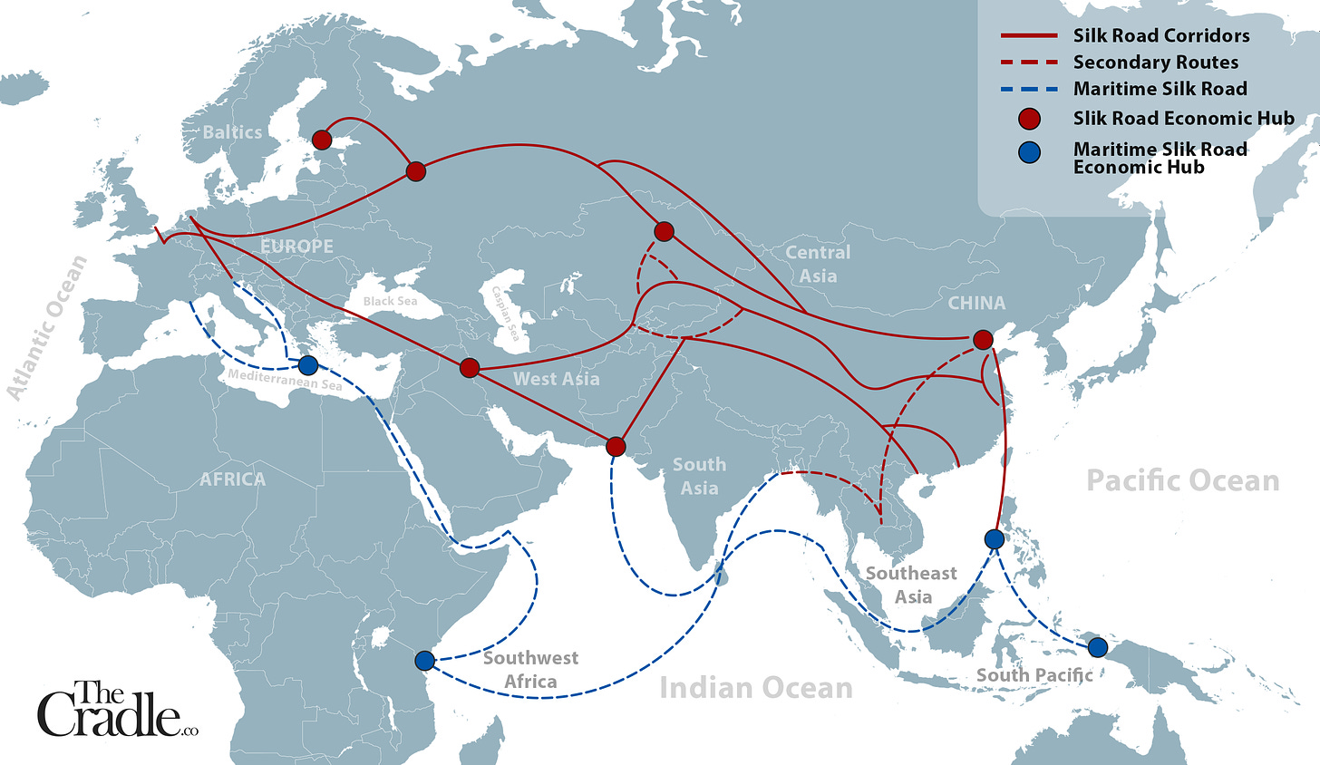Map of China's Belt and Road Initiative (BRI), The 'One Belt One Road' (OBOR)