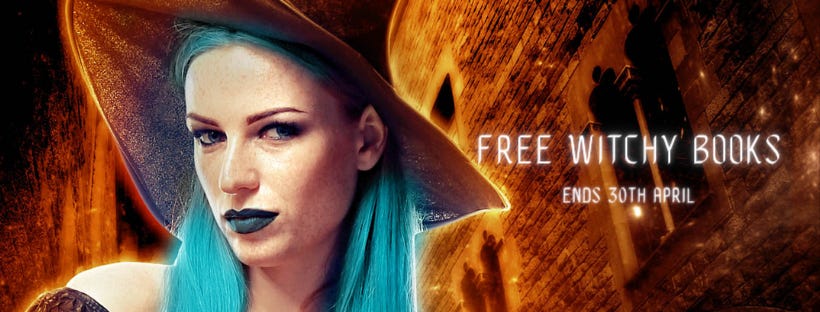 banner depicts witch with turquoise hair and lipstick