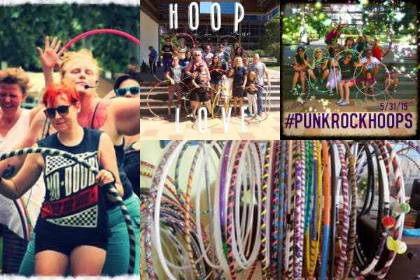 Collage of people hula hooping