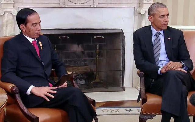Jokowi with Obama in the White House, 2015.