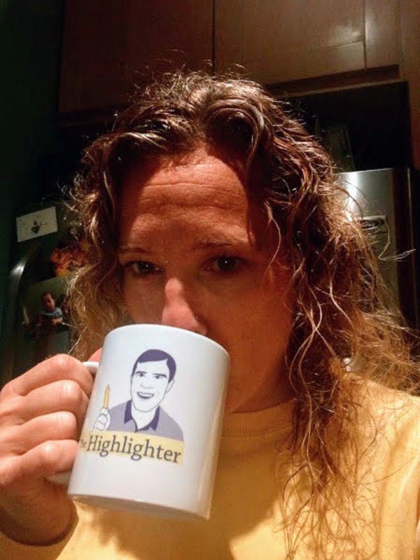 Congratulations to loyal reader Beth, who won last month’s raffle. She writes, “I enjoy reading the Highlighter in the early morning with a hot cup of coffee!” When she’s not reading The Highlighter, Beth serves as a high school principal in San Francisco.