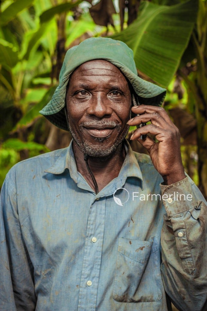 Farmerline customer receiving tropical weather forecast via voice in his local language, courtesy of Farmerline