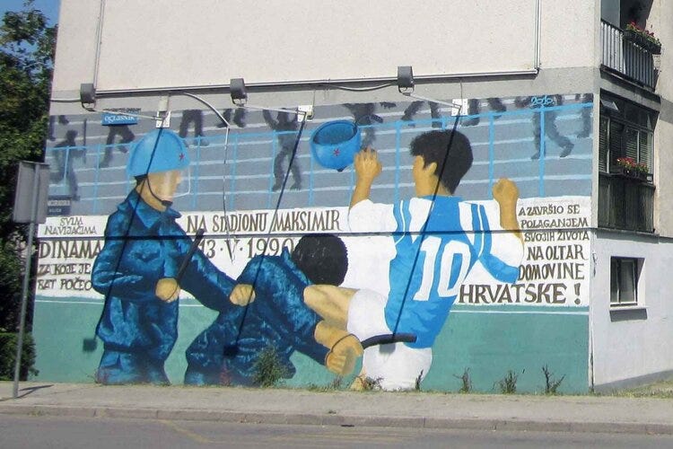 A mural commemorating events at Stadion Maksimir on 13 May 1990
