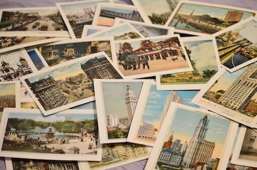 scattered vintage postcards