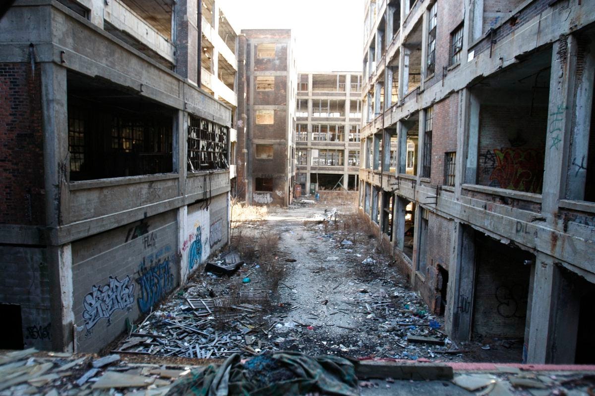 In this photo taken Jan. 28, 2010, the abandoned 3.5-million-square-foot Packard car plant is seen in Detroit