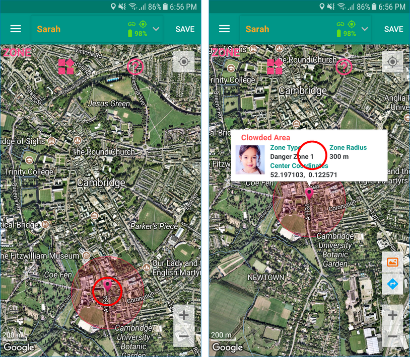 GeoFamily Controller App User Touched A Zone To Delete - Screen | GPS Tracking App