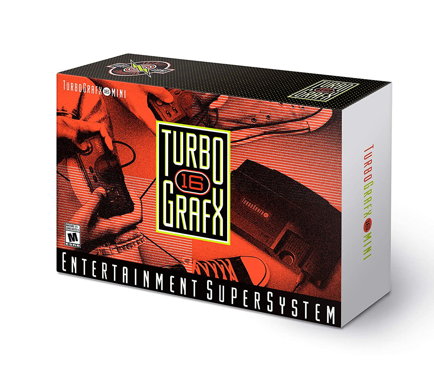A promotional image for the Turbografx-16 Mini box