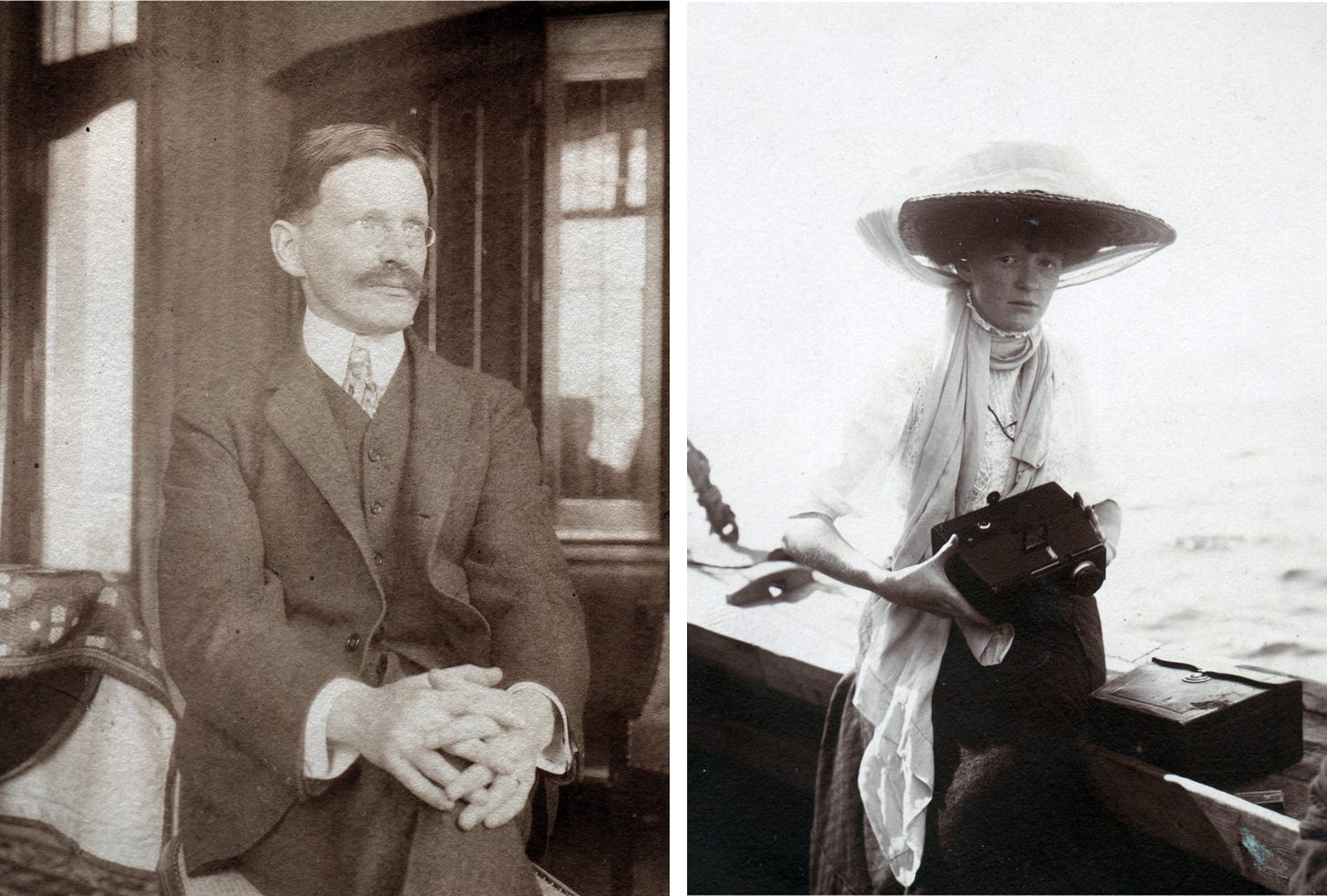 Left : Portrait of Paul Perdrizet (1870-1938) in Bâle, 1908 ; right : Claude Gallé (1884-1950) in Brittany ca. 1910. © Gallé family archives.