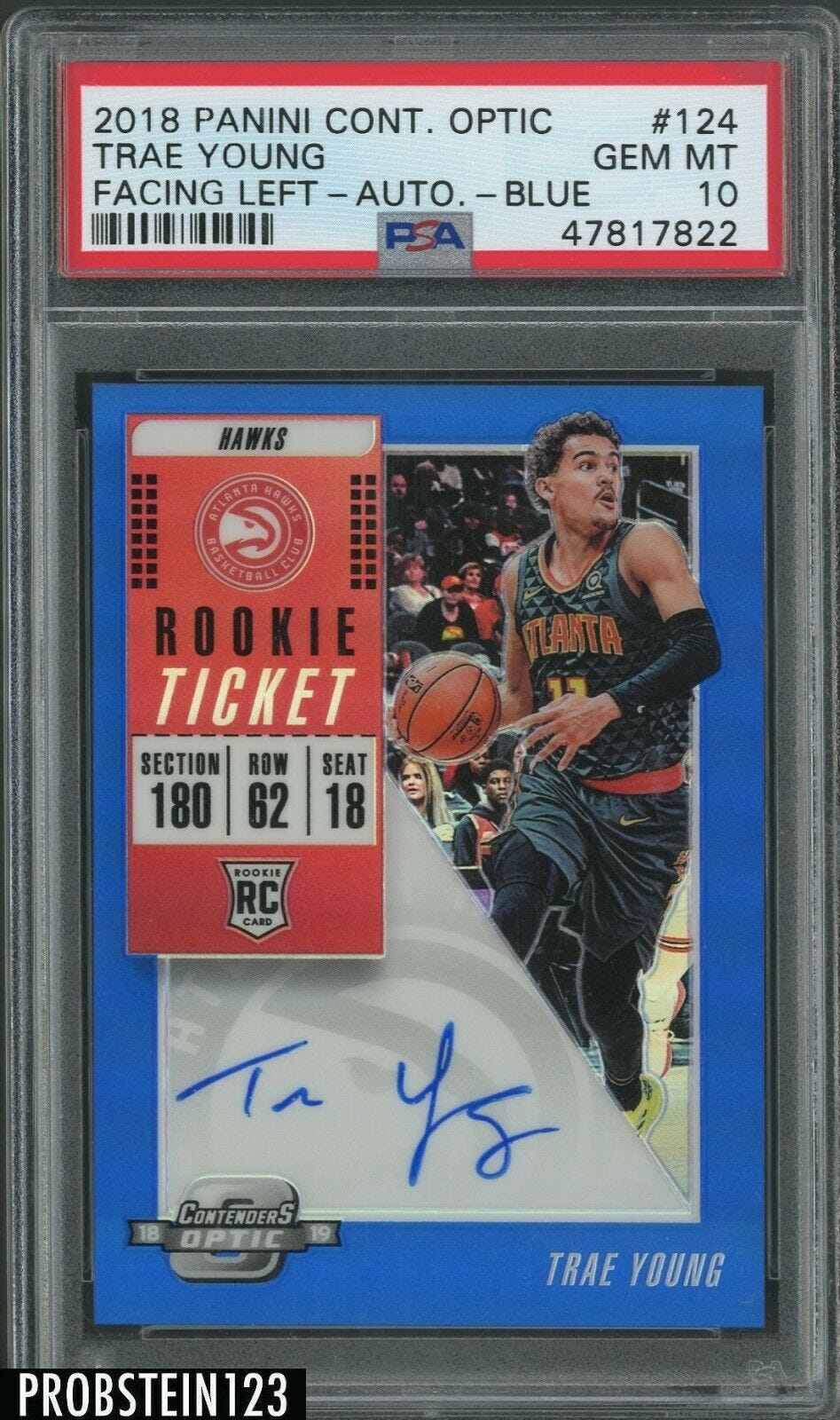 Image 1 - 2018-19-Contenders-Optic-Blue-Rookie-Ticket-Trae-Young-RC-AUTO-41-49-PSA-10