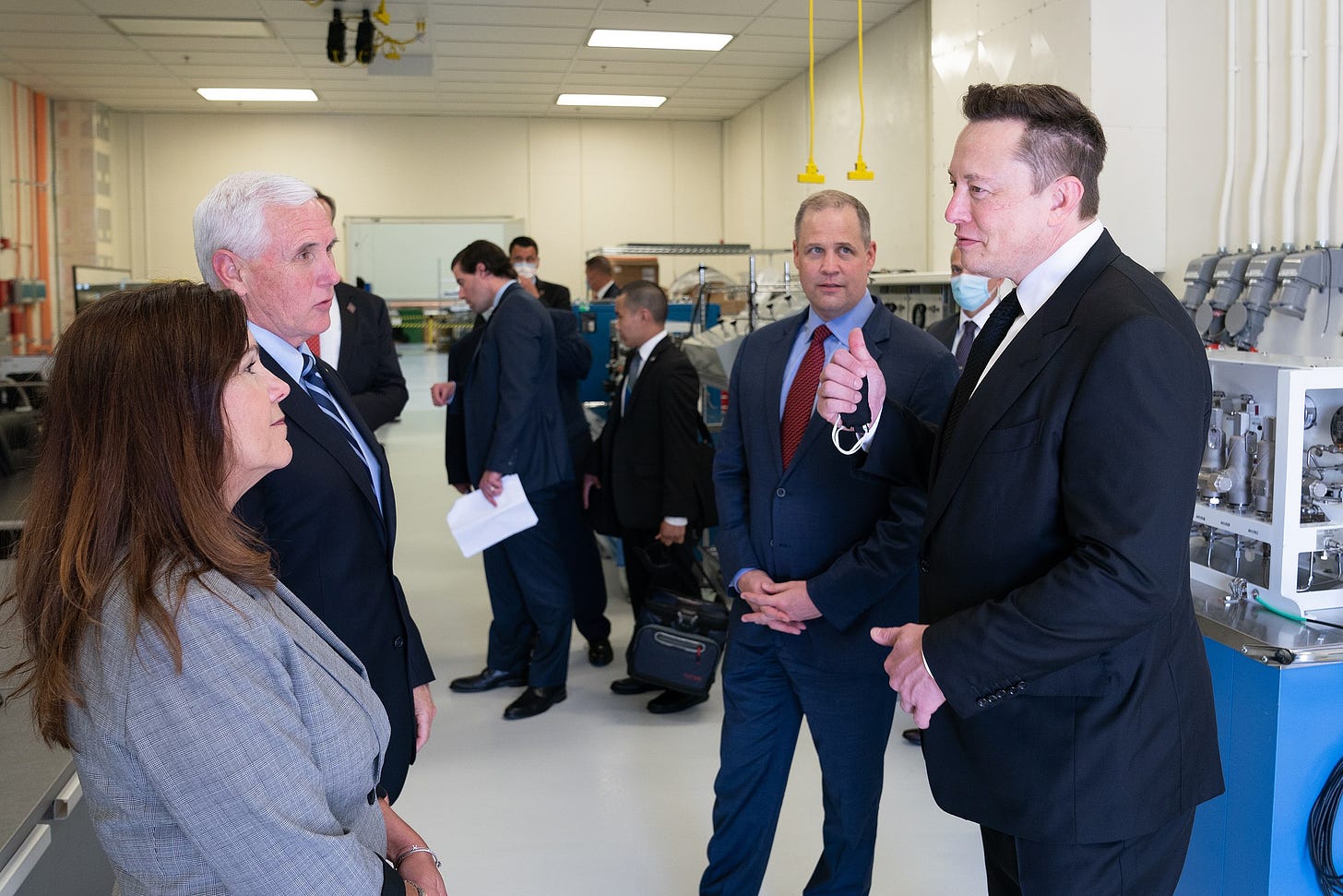 Musk converses with US Vice President Mike Pence, the Second Lady, and other officials
